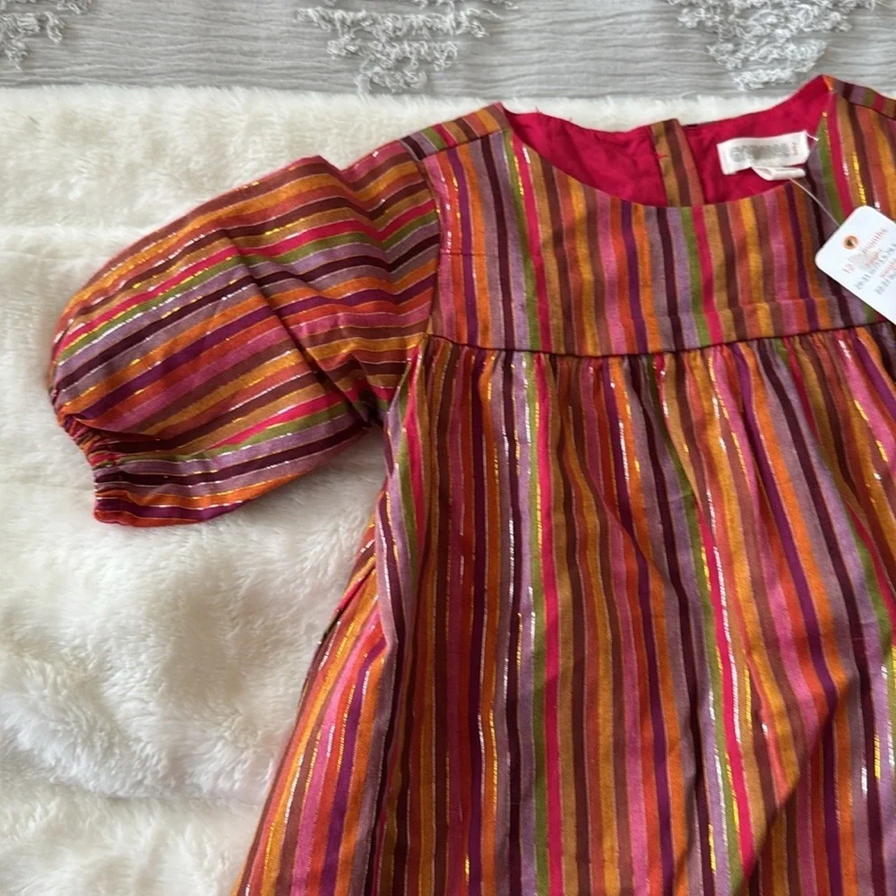 Gymboree 3/4 sleeve metallic stripped dress NWT size 12-18 months